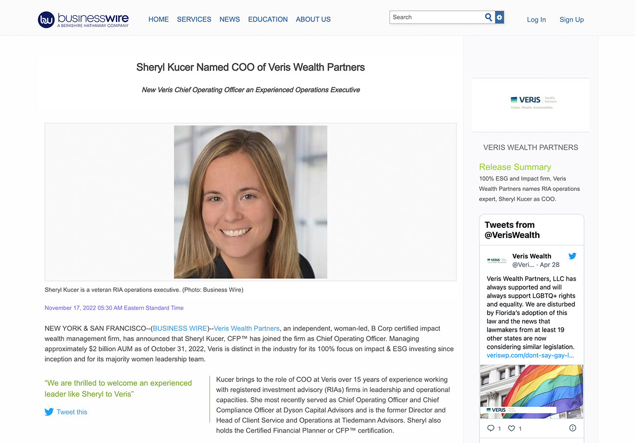 Sheryl Kucer Businesswire article