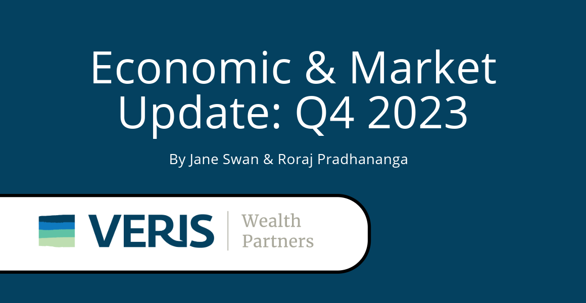 The image says the title of the article: Economic & Market Update Q4 2023 by Jane Swan & Roraj Pradhanaga